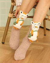 Sweetnana– 3 Pairs Set "Handmade Colorful Dolls" Series Cozy Crew Socks, Fuzzy Winter Stockings, Super Soft, Thickened, Non-Slip, Cute Lounge Wear for Women
